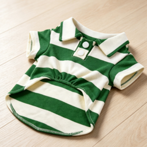 Green Striped Collar Polo Shirt for Small Dogs