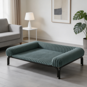 Light Grey Elevated Dog Bed with Fluffy Bolster
