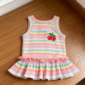 Pink Striped Cherry Sleeveless Cotton Dog Vest