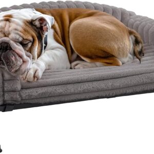 Grey Elevated Dog Bed with Fluffy Bolster