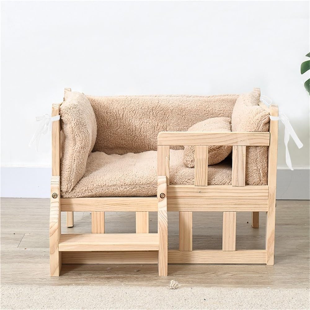 Wooden Elevated Dog Bed with Steps