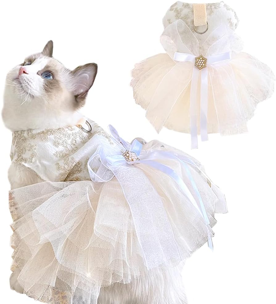 Embroidered Lace Tutu Dog Wedding Dress Small