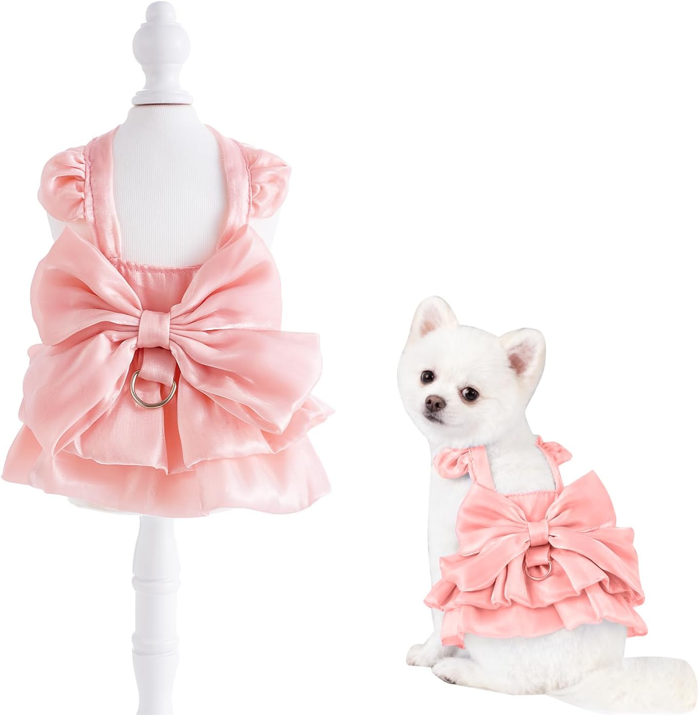 Pink Small Dog Princess Wedding Dress with D-Ring