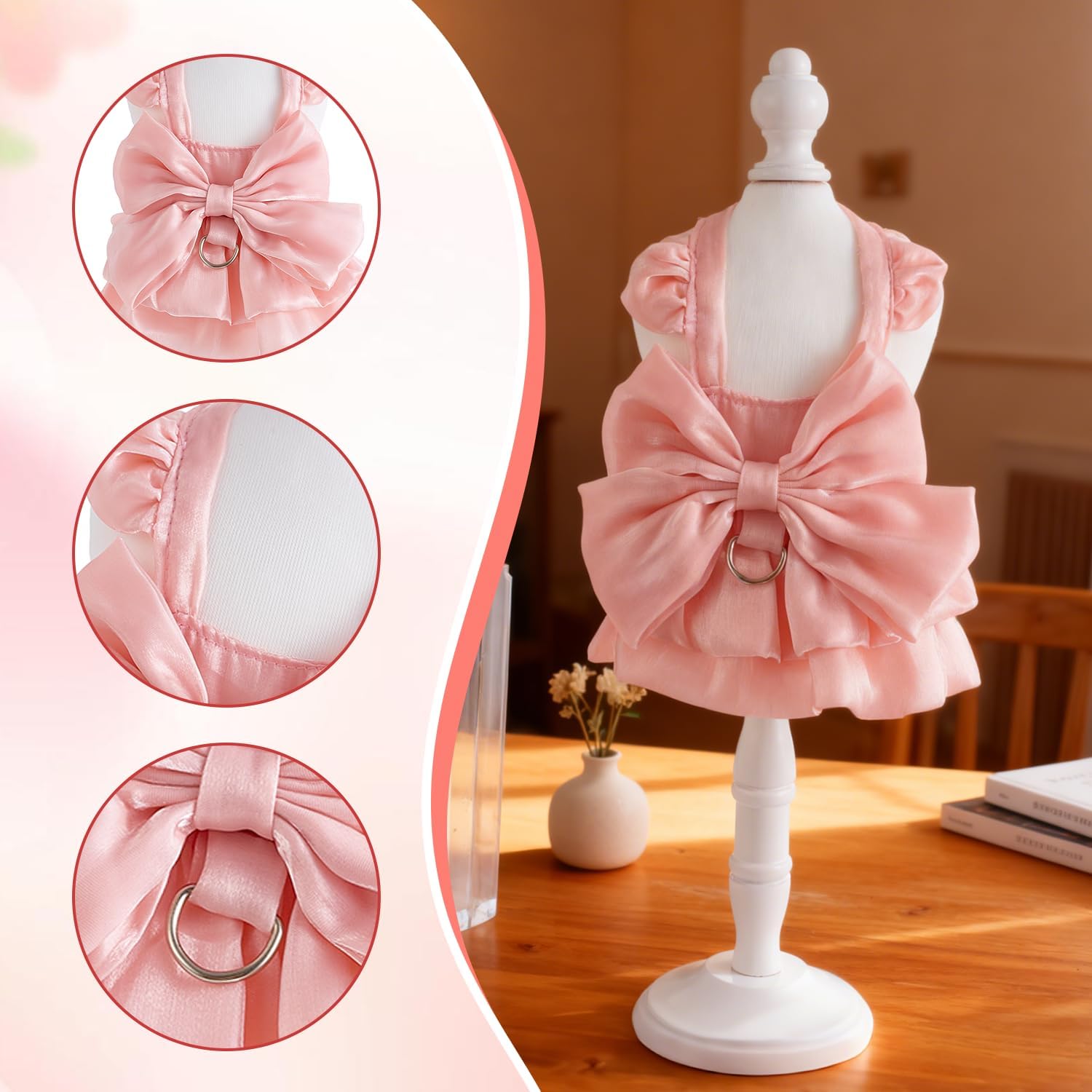 Pink Small Dog Princess Wedding Dress with D-Ring - Image 2