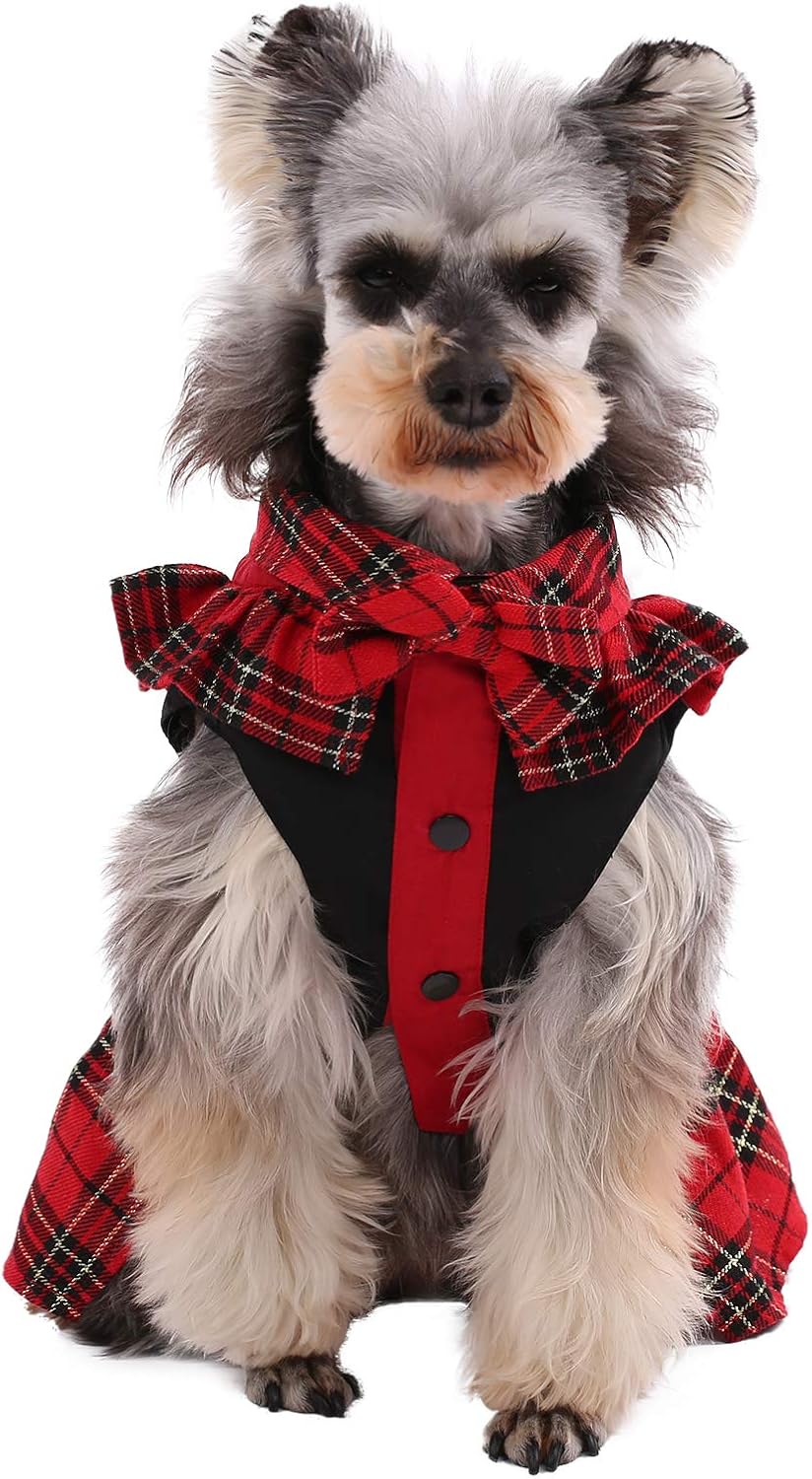 Red Plaid Tutu Dog Dress with D-Ring M - Image 2