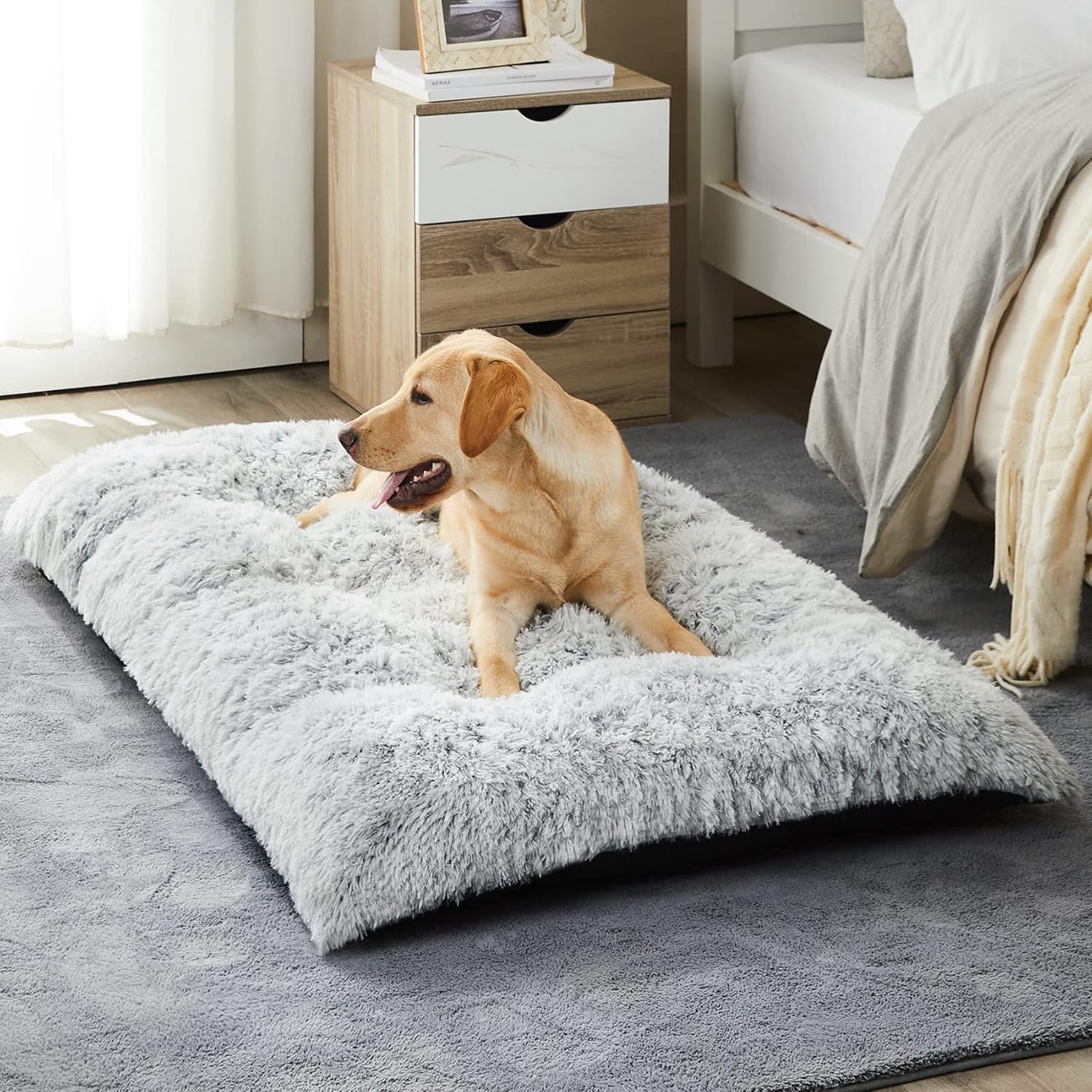Grey Plush Anti-Slip Dog Bed Mat