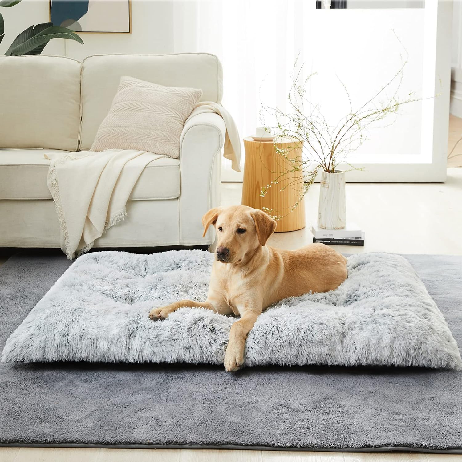 Grey Plush Anti-Slip Dog Bed Mat - Image 2
