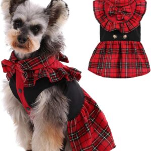 Red Plaid Tutu Dog Dress with D-Ring M
