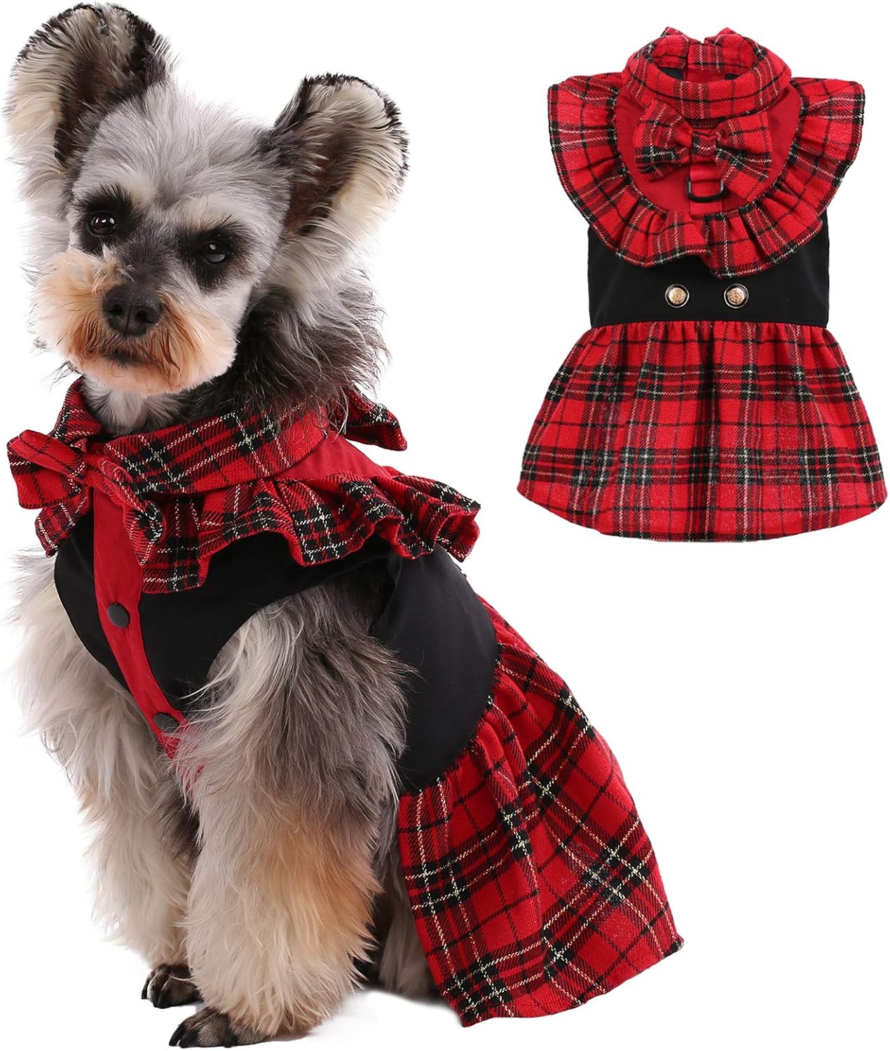 Red Plaid Tutu Dog Dress with D-Ring M