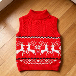 Red Small Dog Christmas Reindeer Sweater with Leash Hole
