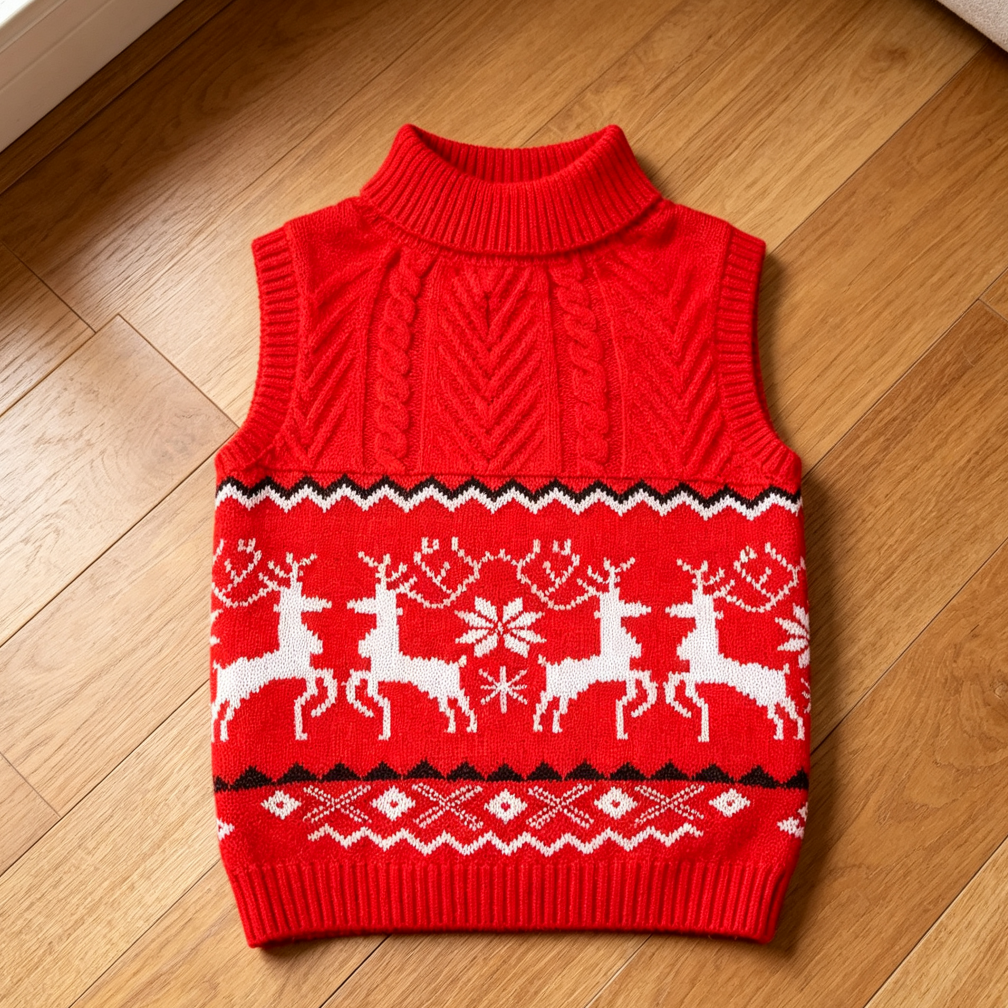 Red Small Dog Christmas Reindeer Sweater with Leash Hole